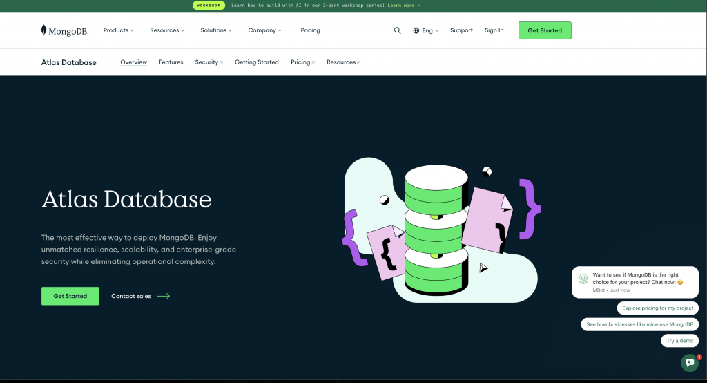 MongoDB Atlas getting started page